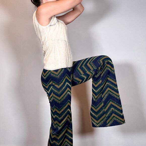 Erika Cavallini Semi Couture Italian Chevron Pattern Flared Pants - Picture 10 of 14